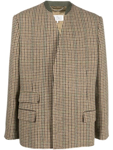 Maison Margiela - houndstooth-pattern wool blazer - men - Cotton/Viscose/Wool - 52 - Brown