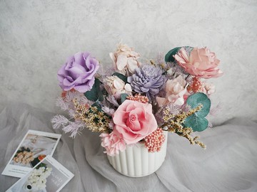 圓盆中大型乾燥花盆花【霧紫粉晶】開幕/新居落成/喬遷