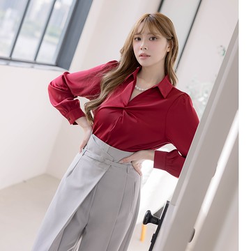 【秋冬新品】HS 珍珠扭結上衣 紅色