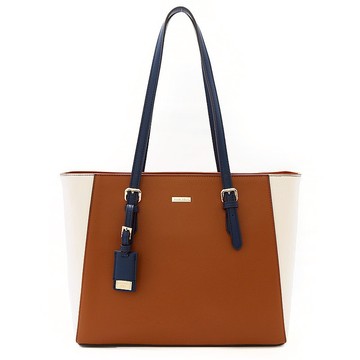 拼接托特包 棕配白