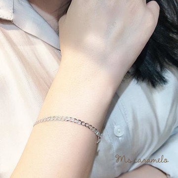 【焦糖小姐 Ms caramelo】925純銀鍍K白 環扣鍊條手鍊手鍊