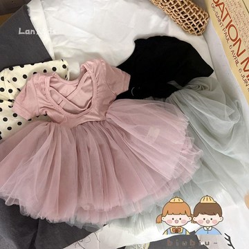 🎀biubiu童裝🎀巨好看~22夏韓國女童純色紗裙兒童彈力冰涼露背連衣裙短袖公主裙