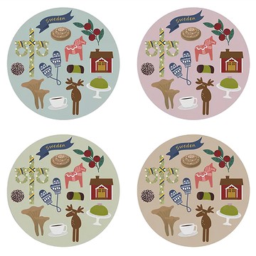 PLUTO DESIGN 軟木圖騰杯墊 4入組  9cm  瑞典慶典  1組