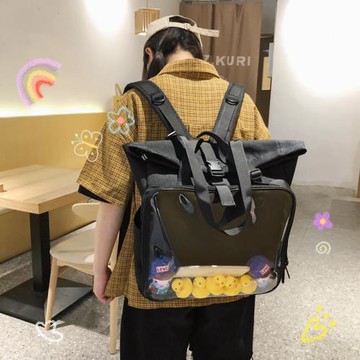 小野仙子日系簡約透明娃包痛包ins大容量雙肩包學生斜挎手提書包