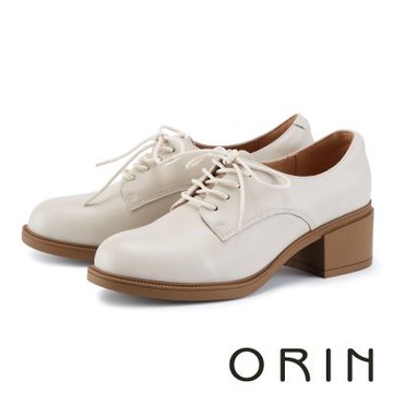 ORIN  復古英倫真皮綁帶中跟牛津鞋 米色