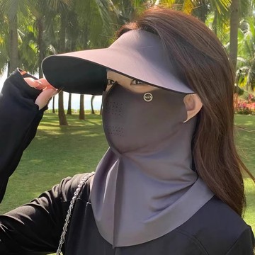 台灣熱賣空頂防曬帽女款防紫外綫夏季遮臉口罩麵罩遮陽帽無痕一體太陽帽子-L1001 O7NU