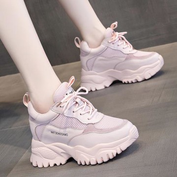代購粉色老爹鞋女2024春季新款顯腳小百搭厚底內增高8cm運動鞋潮