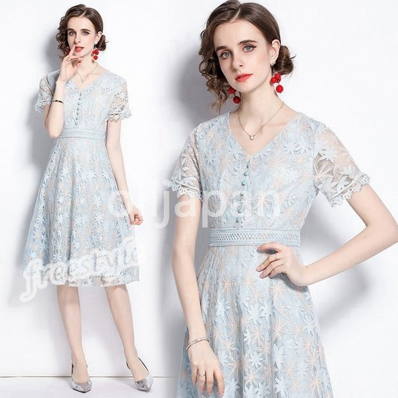 結婚式 ドレス お呼ばれドレス 安い 総レースワンピース 半袖 ドレスワンピース 通販 Lineポイント最大get Lineショッピング