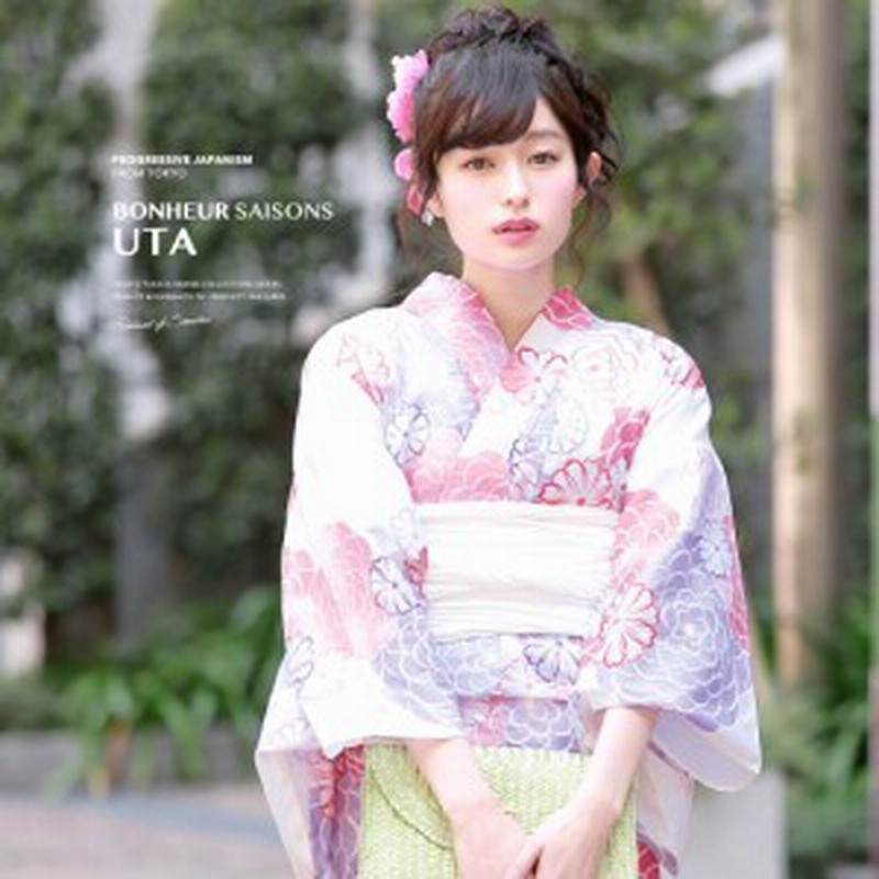 浴衣セット レディース レトロ 浴衣セット 大人 3点セット 白 ホワイト ピンク 紫 菊 椿 ラメ 綿 兵児帯 女性 ボヌールセゾン S フリー 通販 Lineポイント最大6 0 Get Lineショッピング