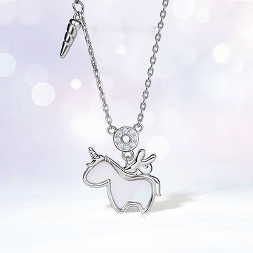 『限時免費刻字』【OCTOBER 16Th】S925純銀白貝母獨角獸鎖骨鍊項鍊  開運 生日禮物 閨蜜禮物 情人節禮物 客製化禮物 NOV14