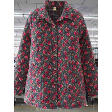 秋冬新款全棉輕薄棉服女夾棉花棉襖加厚中老年大碼老太太棉衣外套