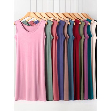 胖mm背心裙莫代爾女夏季大碼寬松中長款連衣裙純色打底裙家居睡裙