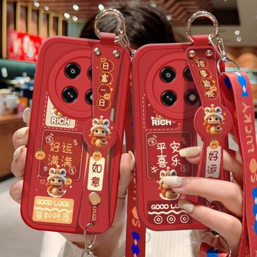 適用于oppoa5pro手機殼防摔A5Pro紅色小羊皮保護套OPPO喜慶祝福文字A5Pro可斜挎腕帶背帶掛繩蛇年好運新年款