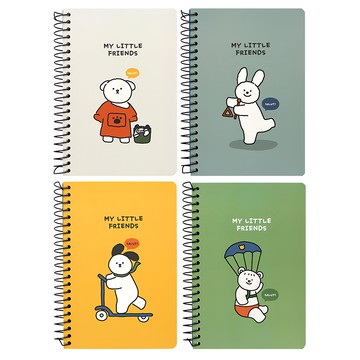 PINKFOOT 動物圖案線圈筆記本組  灰色 + 藍色 + 黃色 + 綠色  4本