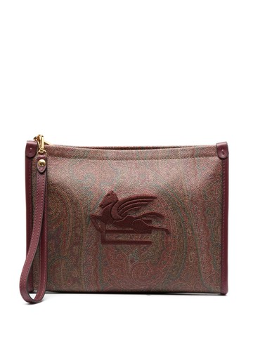 ETRO - paisley-print leather clutch bag - men - Calf Leather/Cotton - One Size - Brown