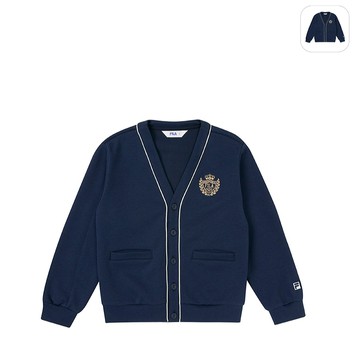 【FILA】KIDS 孩童款 針織開襟外套-丈青 1JKZ-8414-NV