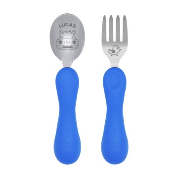 MARCUS＆MARCUS - 兒童防滑易握學習叉匙組含盒-河馬