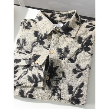 顏值太贊了！復古國風！外貿男裝秋季休閑寬松長袖印花襯衫襯衣潮