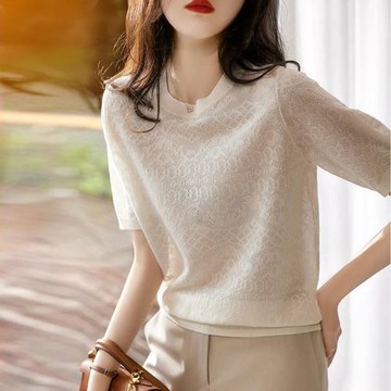 歐洲站短袖t恤女設計感小眾2023年新款夏季薄款小個子百搭針織衫