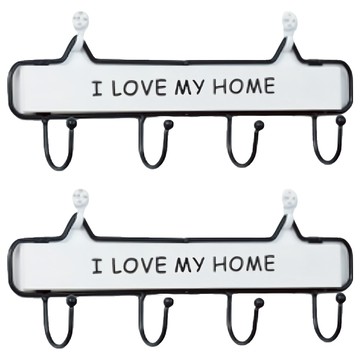 鄉村田園衣帽掛勾 木質鐵藝 I LOVE MY HOME  四鈎(29 x 9.5cm)  白色