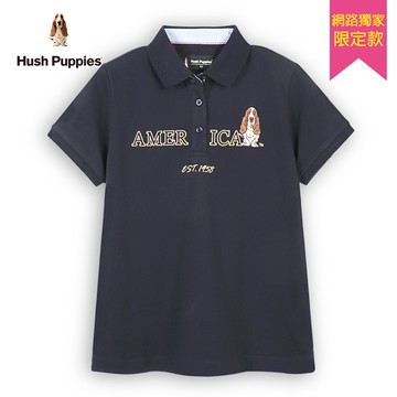 Hush Puppies POLO衫 女裝素色簡約英文刺繡狗短袖POLO衫