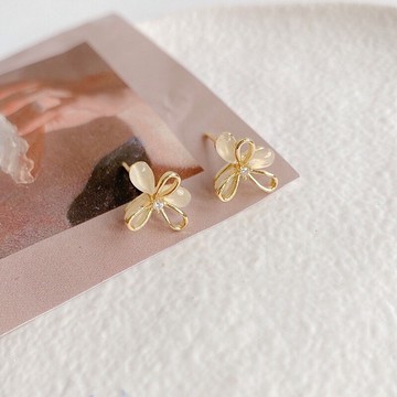 ▪NANA▪D3801 日韓流行時尚 S925 銀針 氣質 鏤空線條 貓眼石 花朵 甜美耳飾 耳環 耳針