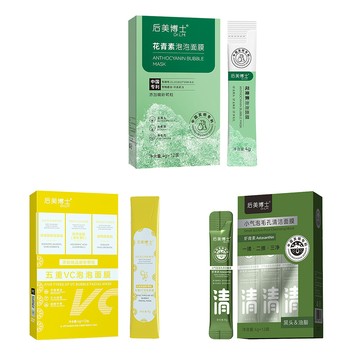 面膜 后美博士 深層清潔泡泡面膜 6盒(4g*12條/盒) (四款任選/深層清潔毛孔/積雪草/補水保濕/花青素)