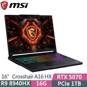 MSI Crosshair 16 HX E8WGK-017TW 黑(Ryzen 9-8940HX/16G/1TB SSD/RTX5070/W11/16)