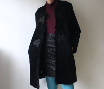 FOAK古著 /庫存新品/黑色盤釦羊毛大衣外套