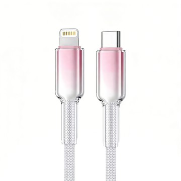 樂樂 冰晶頭PD30W快充線 Type-C-Lightning 彩色编織充電線  灰白粉  1個  150cm