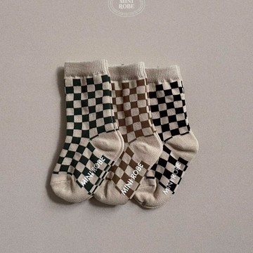 minirobe 棋盤格襪子組【現貨】寶寶襪子 兒童襪子 韓國童裝 男童襪子 女童襪子 小腿襪 防滑底 運動襪