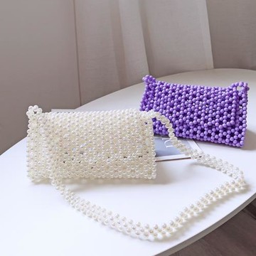 新款手工編織包串珠成品珍珠手機包簡約網紅單肩包包三角形腋下包