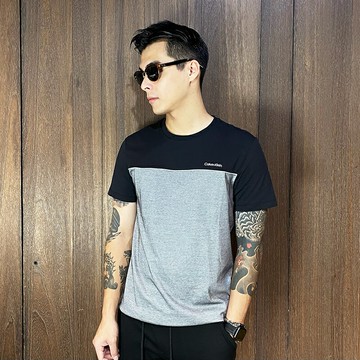 美國百分百【全新真品】Calvin Klein 短袖 棉質 T恤 CK 上衣 T-shirt logo 短T 黑灰 CS72