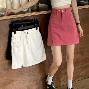 S-5XL 大尺碼高腰開叉牛仔半身裙女 a字裙 包臀裙 百搭顯瘦短裙 夏季新款大碼胖mm遮胯裙子