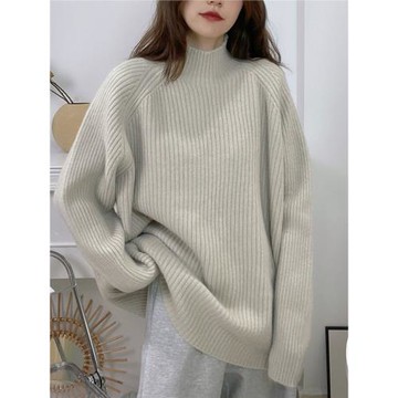半高領毛衣女加厚冬季韓版寬松慵懶風軟糯坑條內搭打底針織衫外穿