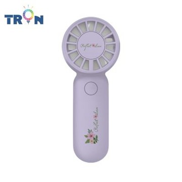TRON 迷你手持風扇 紫色 溫柔系花朵 三檔風速 防丟掛繩 充電風扇