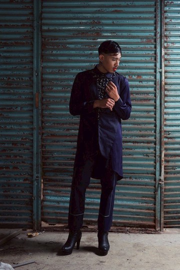 假兩件蕾絲長版襯衫(162T07)