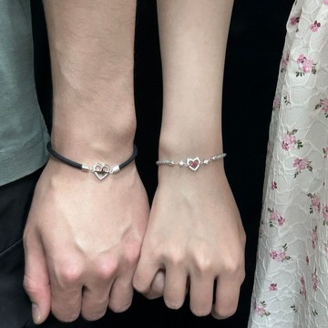 臺灣現/🎀手鏈 手串心動訊號情侶手鍊鍍S925銀一對輕奢小衆精緻高級新款禮物送男女友