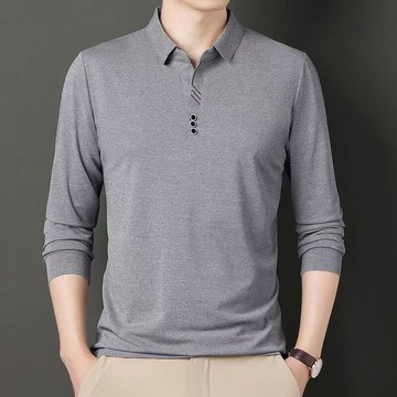 秋季新款長袖T恤男士翻領素色大尺碼Polo衫中青年打底衫上衣男 韓版