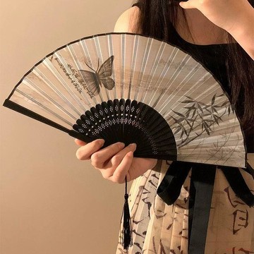 桃園出貨✨古風小扇子摺扇中國風新中式旗袍舞蹈扇夏天古裝便攜摺疊流蘇竹扇