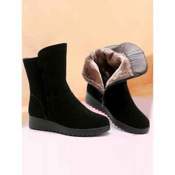 真皮中年雪地靴女冬季加絨保暖中筒靴軟底舒適中老年媽媽棉鞋大碼