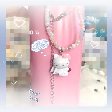 自制天使惡魔凱蒂貓項鏈 童趣可愛軟妹土酷鈦鋼鎖骨鏈choker