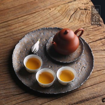 復古鐵銹個性圓盤托盤杯墊杯托壺墊壺托干泡茶盤茶海茶臺陶瓷