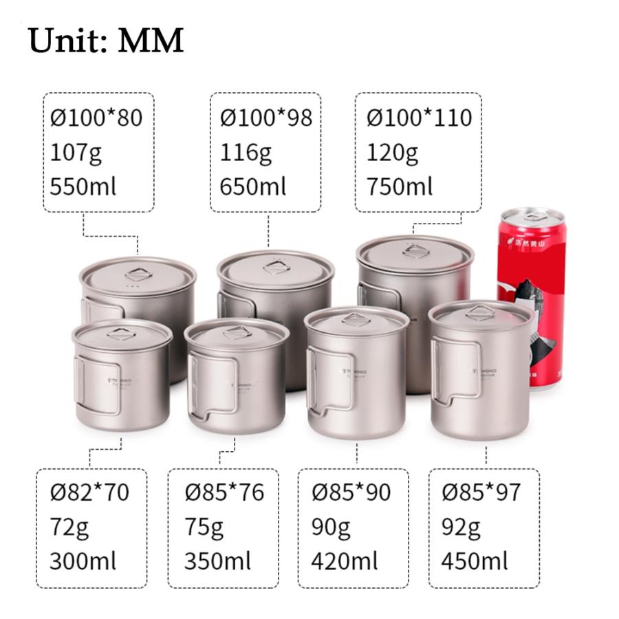 750ml Tomshoo-超軽量チタンカップ,ポータブル 屋外 キャンプ ピクニック 防水 折りたたみハンドル付き