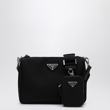 Black cross-body bag in Re-Nylon and Saffiano leather