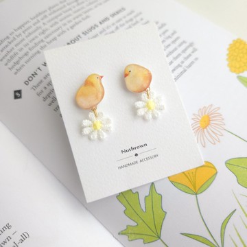 【動物們 No.072】小雞 蕾絲花耳環/耳夾