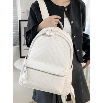 潮牌雙肩包女港風通勤商務軟皮質感大學生書包大容量格子旅行背包