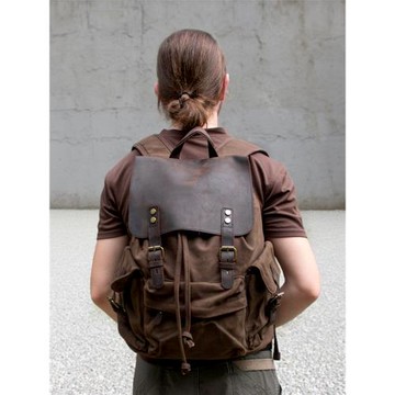 復古雙肩包防水徒步帆布潮電腦包戶外旅行大容量男包軍綠傘兵背包