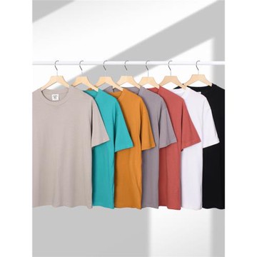 美式重磅精梳純棉圓領短袖t恤男夏季寬松休閑百搭純色情侶款上衣