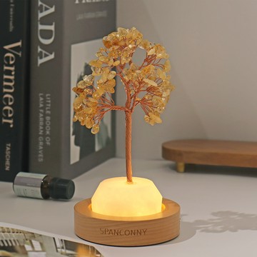 聚財開運 | 黃水晶 | 天然水晶許願樹 (搭配櫸木燈座)